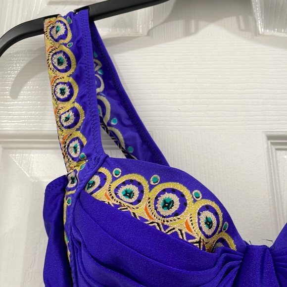Deep blue purple vintage two piece bikini top and bottom 36B size large bottom - Picture 3 of 14